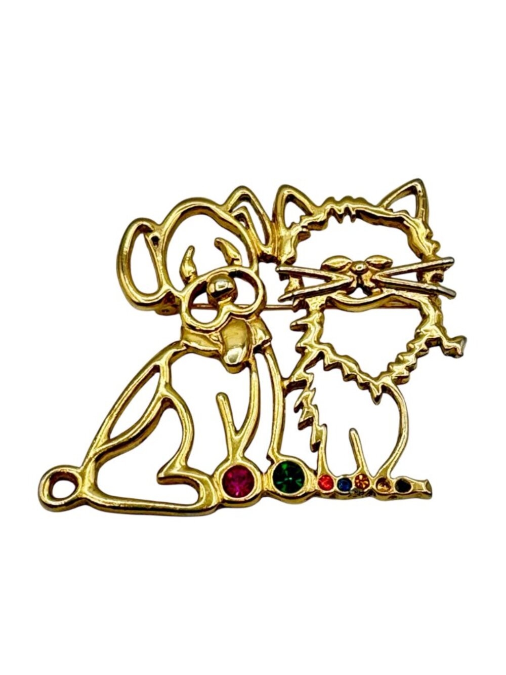 Vintage Stylized Dog and Cat Brooch Openwork Gold Tone Large Modernist 2.5" - Picture 6 of 7